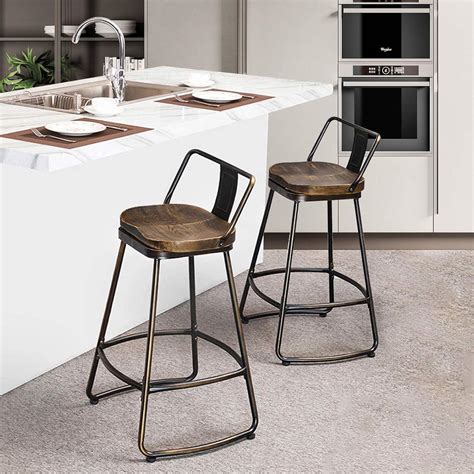 Finnhomy Bar Stools Set of 2 Counter Height, Swivel Barstools with Armrest and L Shape Thicken Cushion Back, Height Adjustable Modern Bar stools for Kitchen, Vintage Leather, Retro Grey. . Amazon prime bar stools